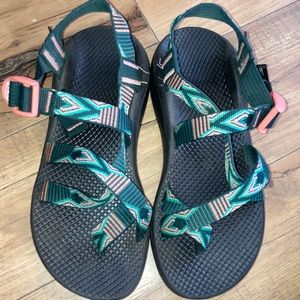 Turquoise teal and pink size 7 chacos